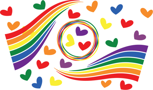 Swirl Rainbow Hearts NO HOLE - 24 Oz cold cupbUV DTF Wrap