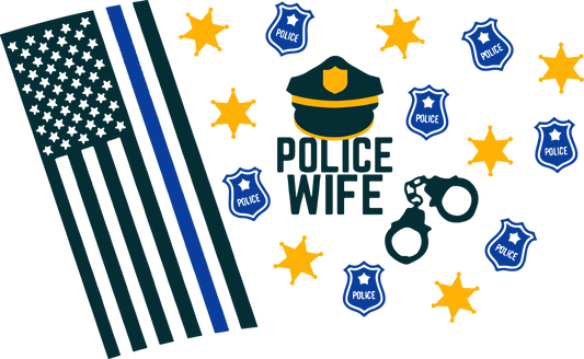 Police Wife NO HOLE - 24 Oz cold cup UV DTF Wrap