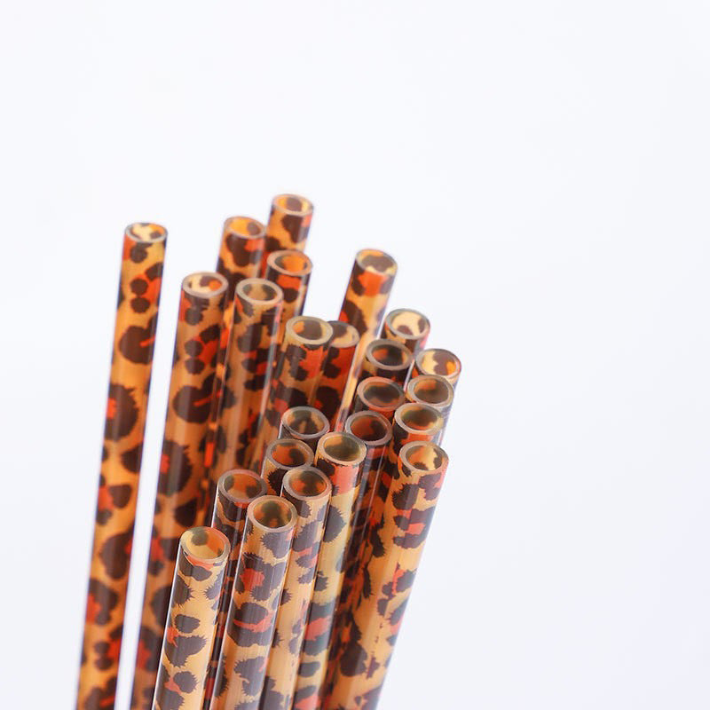 Brown Cheetah Printed Plastic Straws