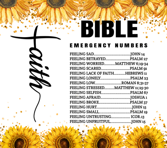 Sunflower Bible Emergency Numbers - 20 Oz Sublimation Transfer