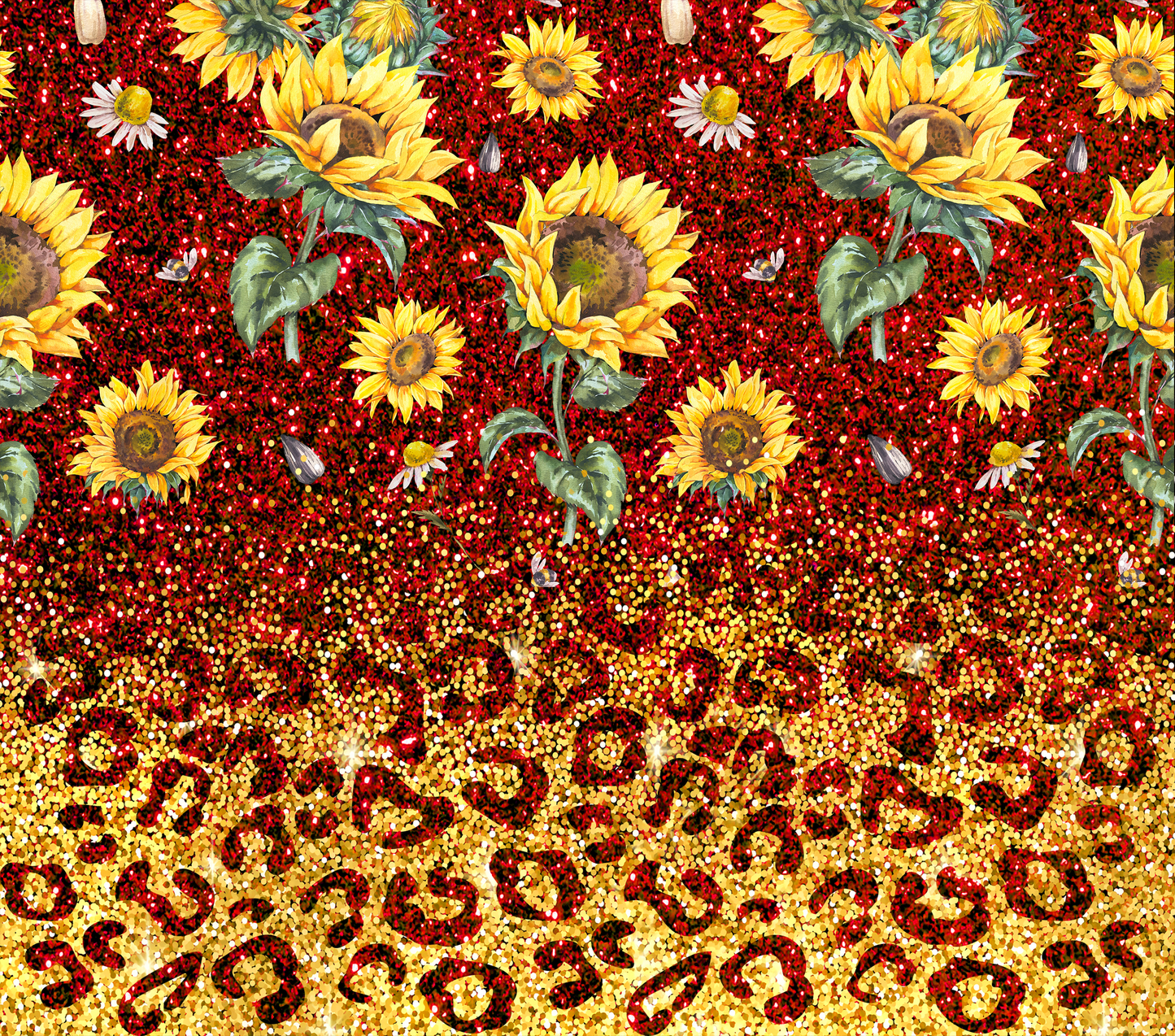 Sunflower Leopard Red And Gold Glitter - 20 Oz Sublimation Transfer