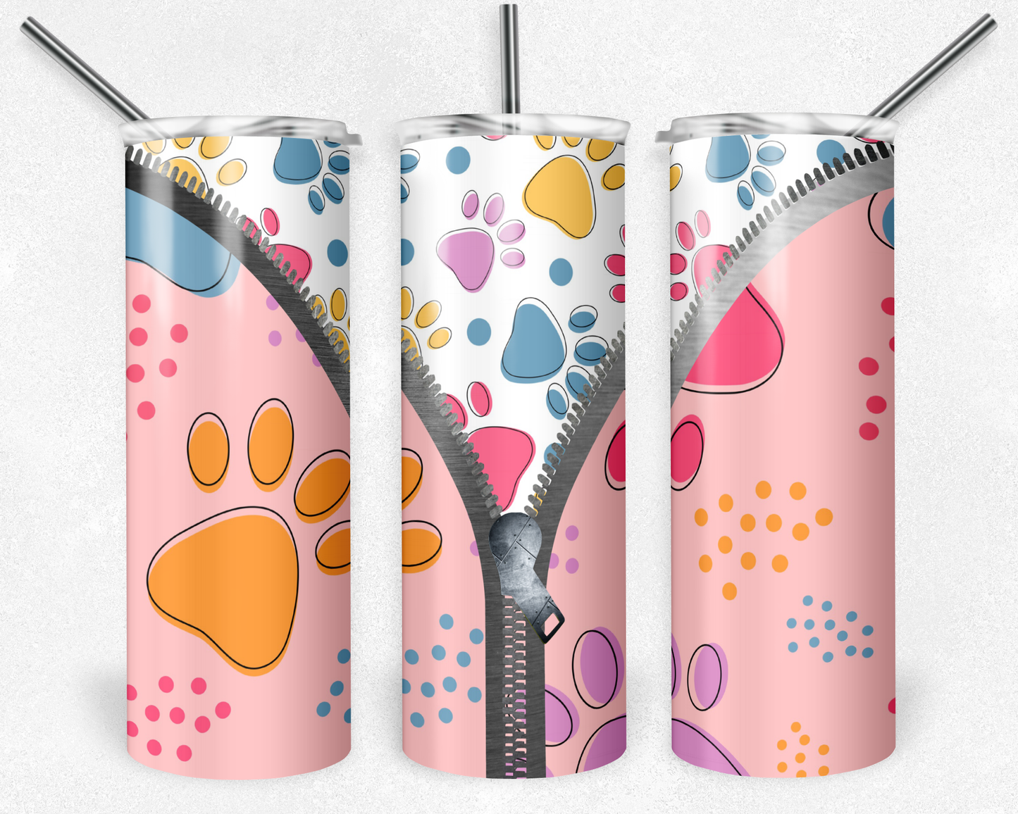 Pink Dog Paw Zipper - Finished Sublimation 20 oz tumbler