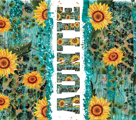 Sunflower Teal Auntie - 20 Oz Sublimation Transfer
