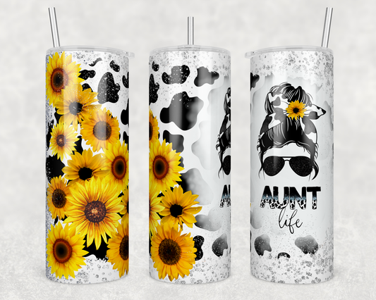 Aunt Life Cow Floral Print - Sublimation 20 oz tumbler