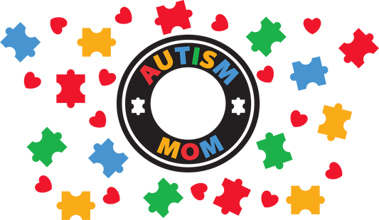 Puzzle Piece Autism Mom HOLE - 24 Oz cold cup  UV DTF Wrap