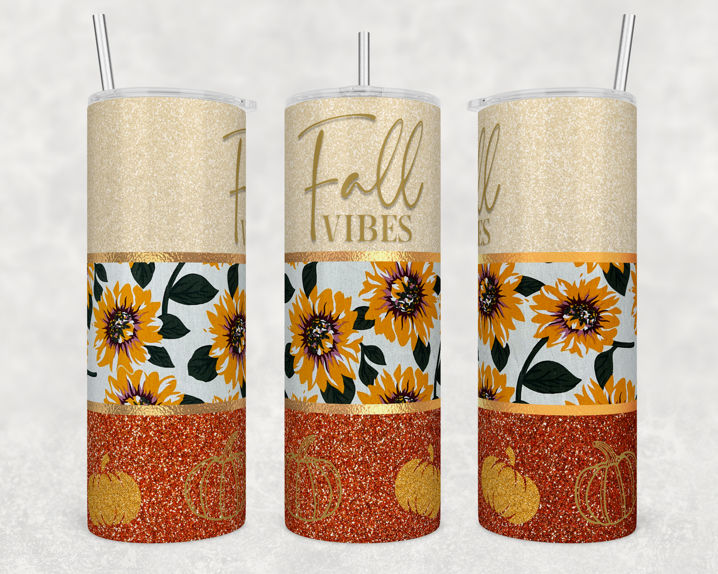 Fall Vibes Glitter Sunflowers - Sublimation 20 oz tumbler