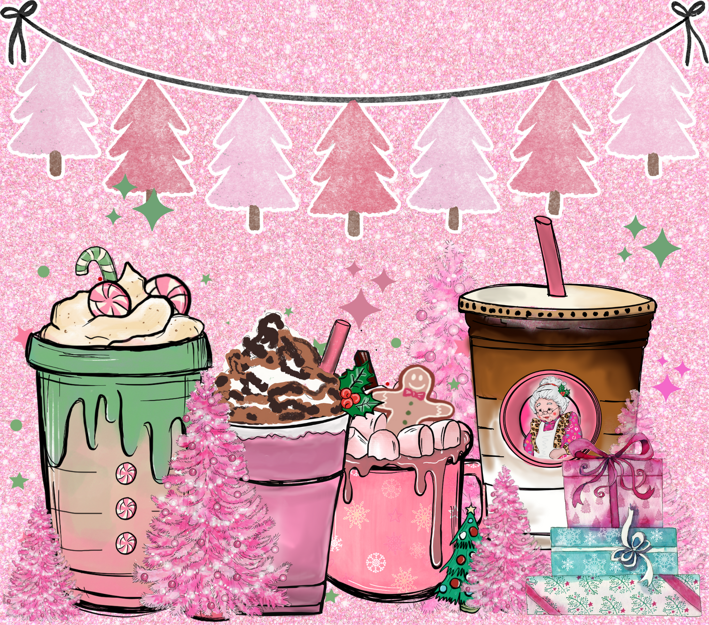 Pink Christmas Coffee- 20 Oz Sublimation Transfer