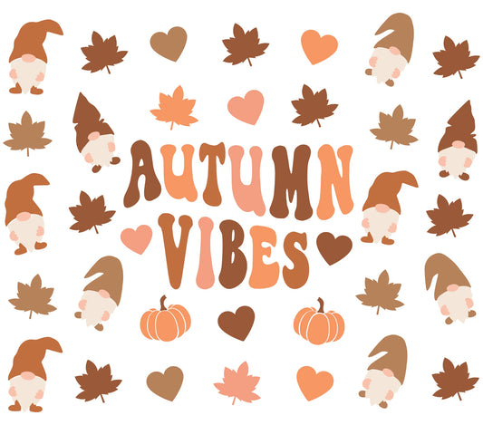 Garden Gnomes in Autumn Theme - "Autumn Vibes" - Assorted Colors w/ White Background - 20 Oz Sublimation Transfer