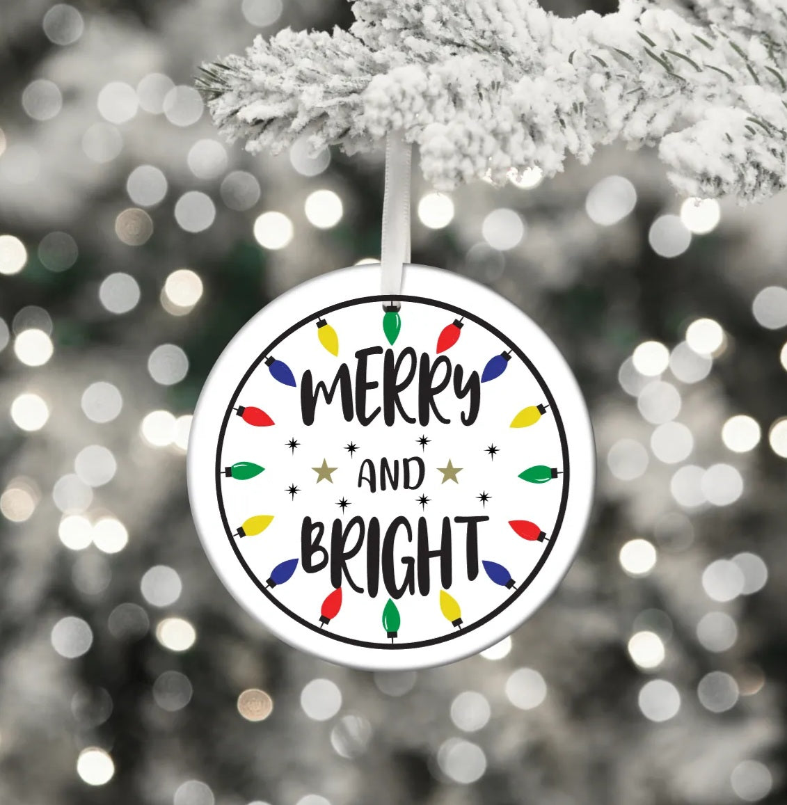 Merry And Bright / White Acrylic Ornament UV DTF Decal