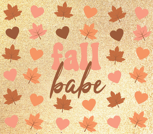 Autumn Theme - "Fall Babe" - Assorted Leaves/Hearts w/ Gold Background - 20 Oz Sublimation Transfer