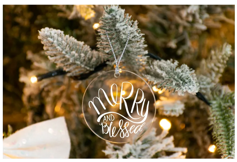 Merry and Blessed / Clear Acrylic Ornament UV DTF Decal