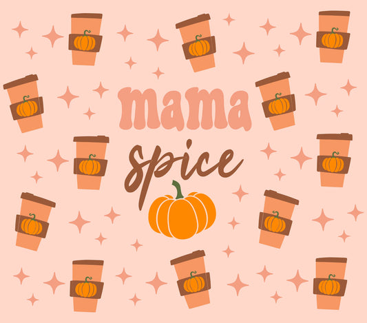 Autumn Coffee Theme - "Mama Spice" - Orange & Brown Coffee Cups w/ Coral Pink Background - 20 Oz Sublimation Transfer