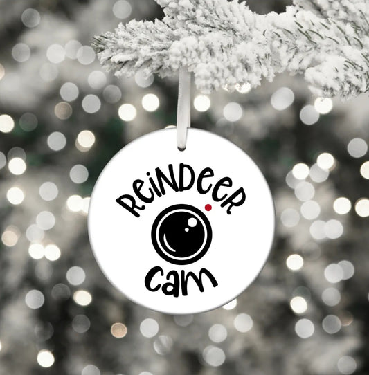 Reindeer Cam / White Acrylic Ornament UV DTF Decal