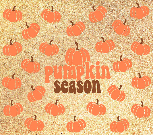 Autumn Theme - "Pumpkin Season" - Orange & Brown w/ Gold Background - 20 Oz Sublimation Transfer