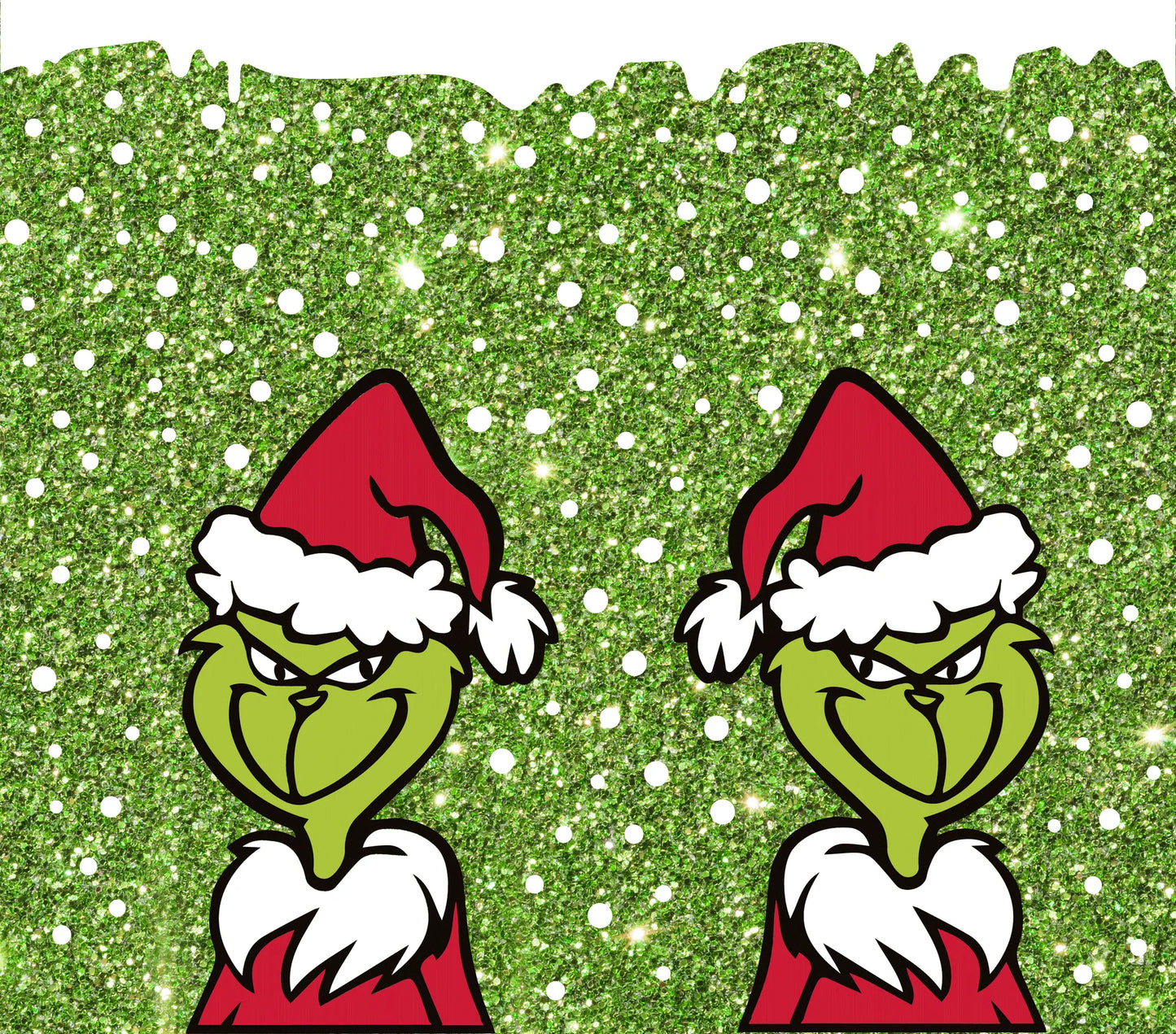Evil Christmas Green Man Twins Smiling - Cartoon - Assorted Colors with Sparkly Green & White Background - 20 Oz Sublimation Transfer