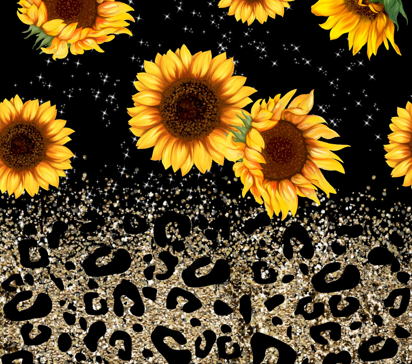 Yellow Sunflowers w/ A Starry Black Night - Cheetah Pattern - 20 Oz Sublimation Transfer