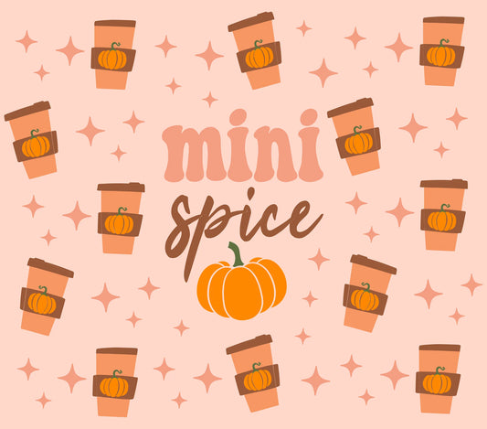 Autumn Coffee Theme - "Mini Spice" - Orange Coffee Cups w/ Coral Pink Background - 20 Oz Sublimation Transfer