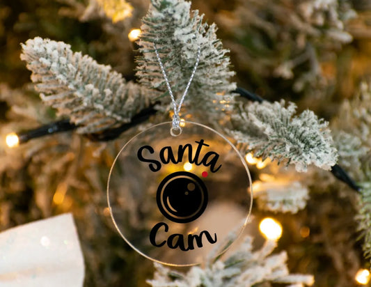 Santa Cam / Clear Acrylic Ornament UV DTF Decal